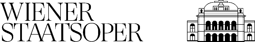 Schriftzug „Wiener Staatsoper“ mit einer stilisierten Zeichnung des Opernhauses auf der rechten Seite.